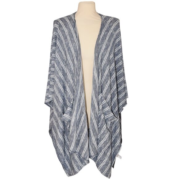 Saturday Sunday Blue Striped Drape Cardigan O/S Cozy Layering Soft Casual Knit - Picture 1 of 7